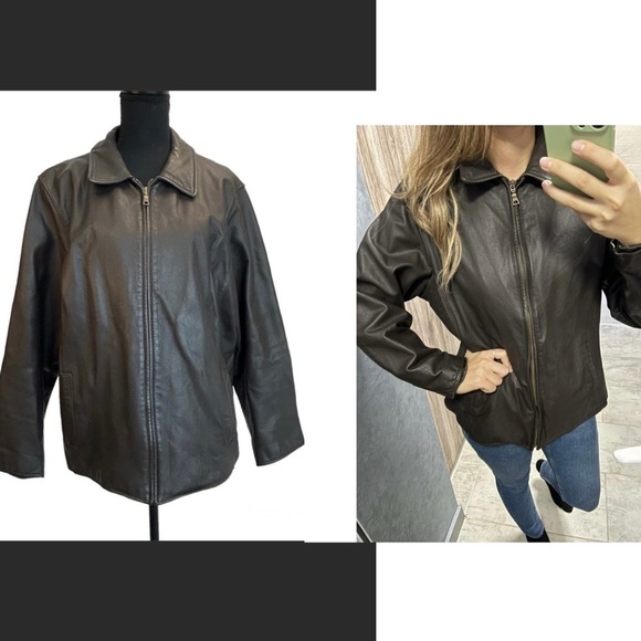 EDDIE Bauer women’s dark chocolate brown vintage leather jacket Sz XL - Picture 1 of 14